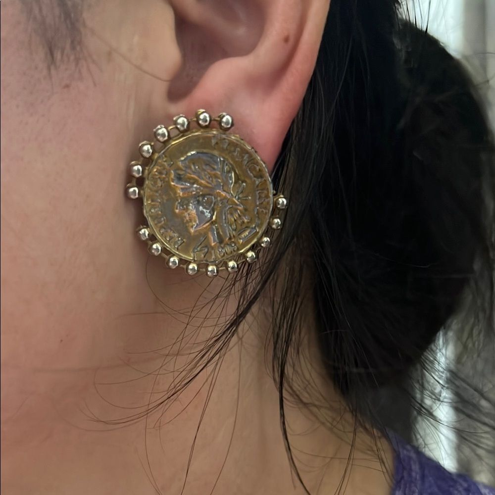 Gold and Silver Coin Stud Earrings